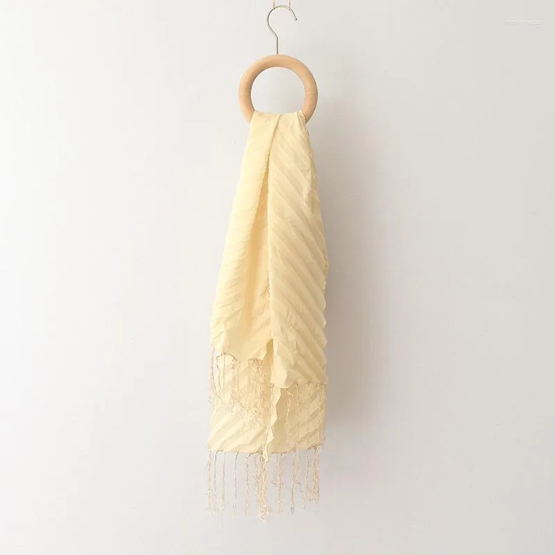 Scarves For Women Solid Color Pleated Scarf With Tassel Spring Autumn Fashion Shawl Foulard Cotton Linen Feel Lady Bufandas 2023