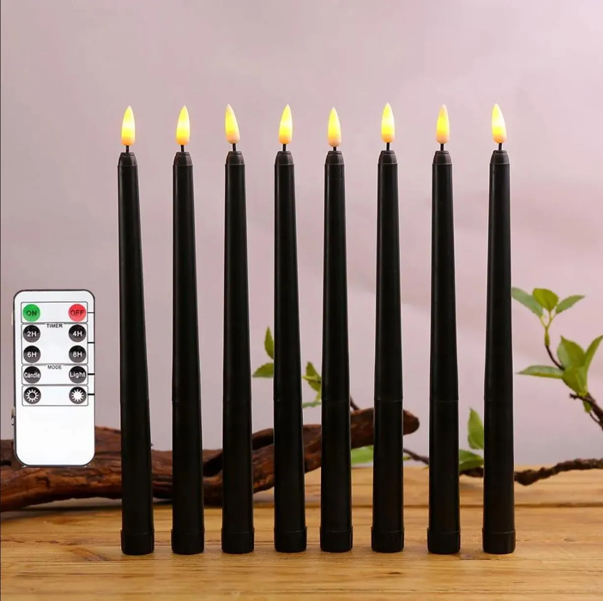 Förpackning med 6 fjärrkontroll Svart Flamess Candlesticks Battery Operated Electric Fake Decorative Plastic Candles to Dinner Wholesale