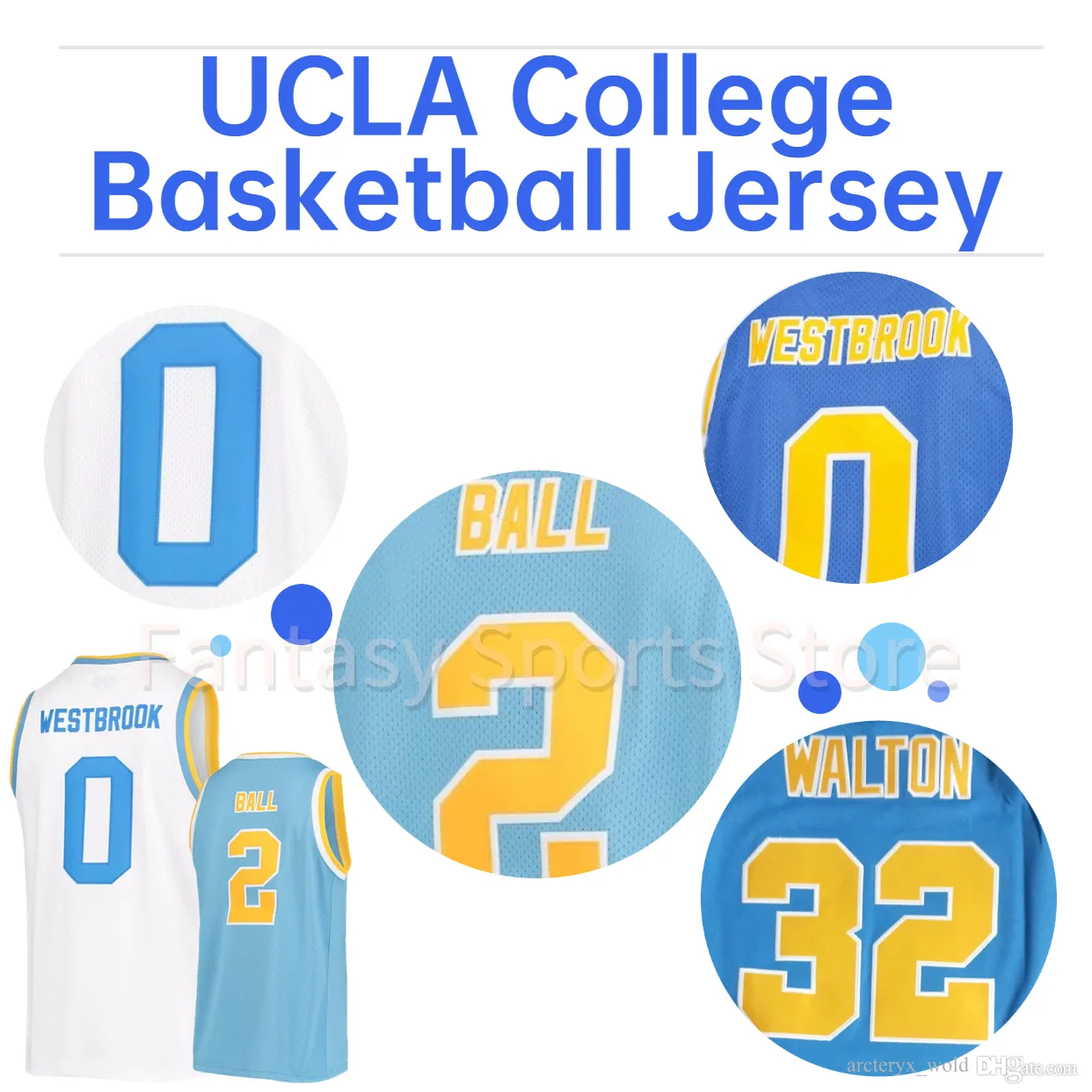 UCLA 0 Russell Westbrook Basketball Jersey 2 Lonzo Ball Bill Walton Kevin Love Kareem Abdul Jabbar NCAA White Blue University Stitched Men Shirts Classic