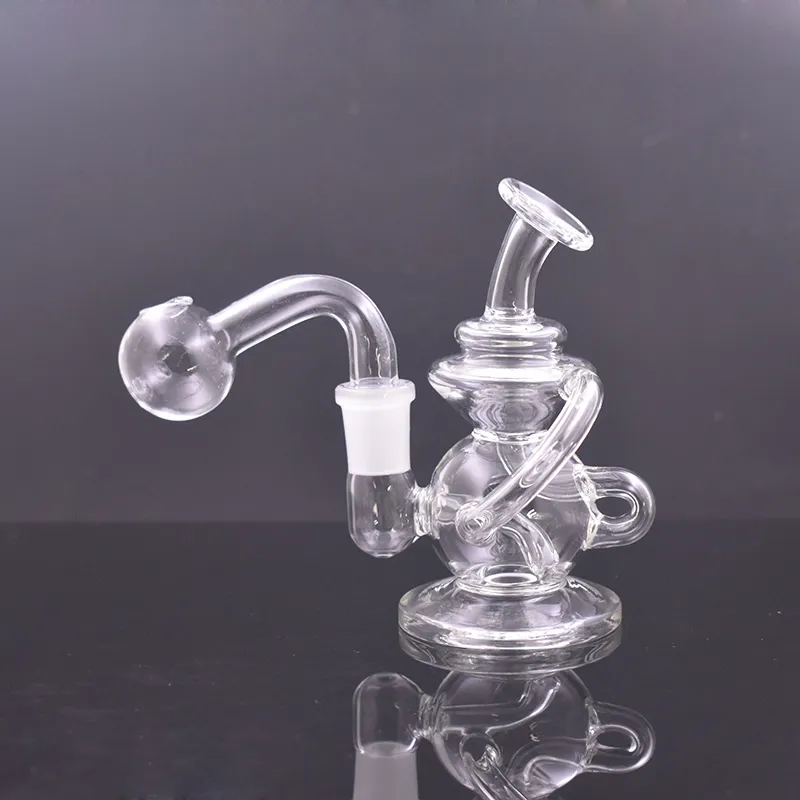 14mm Femelle Verre Beaker Bongs Recycler Oil Dab Rigs 4.8inch Fumer Pipe À Eau Ashcatcher Bong Narguilés avec 14mm Joint Mâle Verre Brûleur À Huile Tuyau et Bol 1pcs