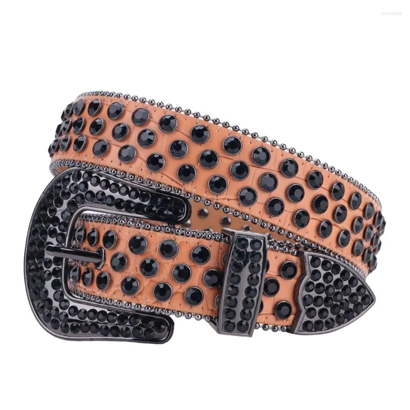 Cinturones Western Rhinestone Luxury Strap Diamond Studded Cinto De Strass PU Leather Bling Cowgirl Cowboy para hombres