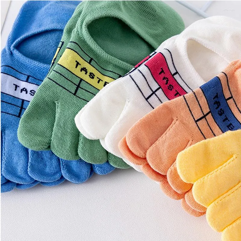 Women Socks 5 Par Novely Boat With Fingers Cute Cartoon Cherry Letter Invisible Sock Original Cotton Low Cut Short Toe