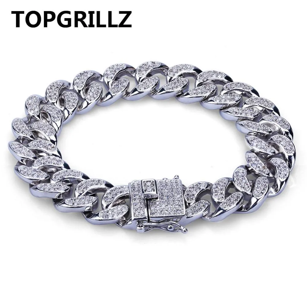 Bangle TOPGRILLZ Hip Hop Rock Jewelry Gold Color Plated Cuban Chain Micro Pave CZ Stones Bracelet 8 Inch Length Beacelets For Men