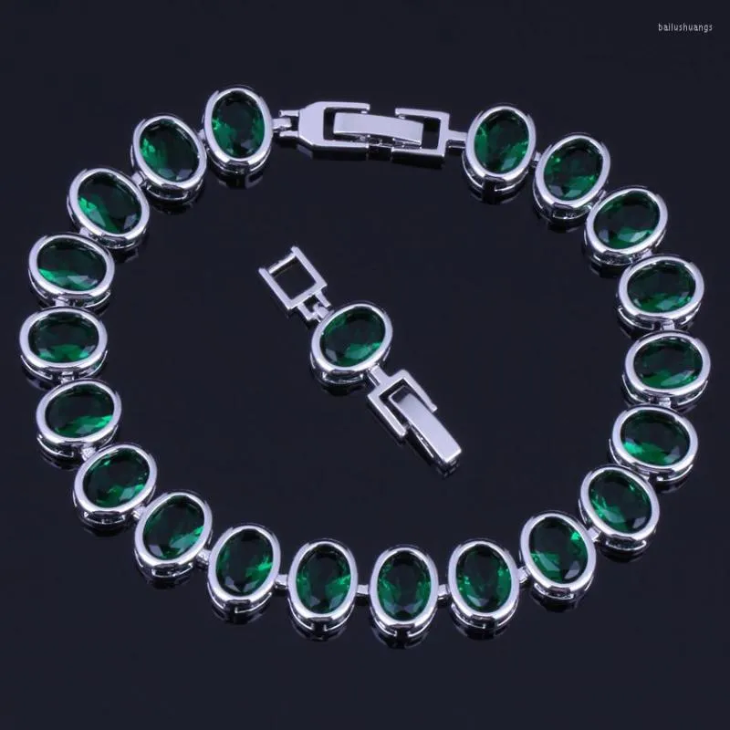 Bangle Fetching Oval Egg Green Cubic Zirconia Silver Plated Link Chain Bracelet 20cm 22cm V0226