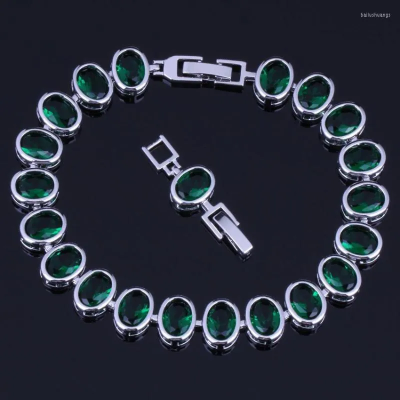 Bracelet Aller chercher Oeuf Ovale Vert Zircon Argent Plaqué Lien Chaîne Bracelet 20cm 22cm V0226