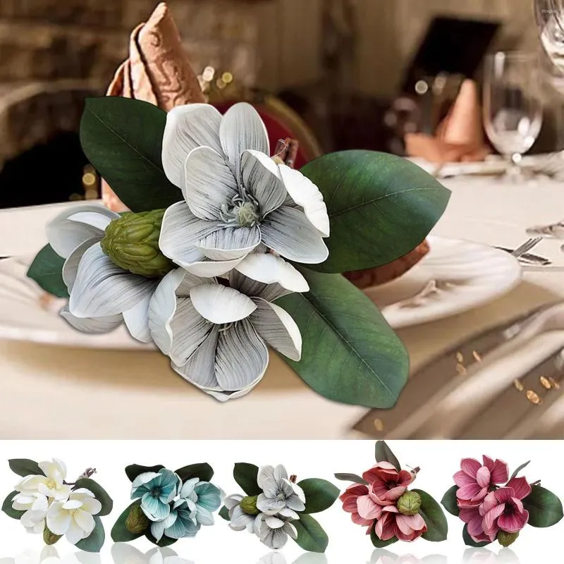 Decorative Flowers Artificial Magnolia Stem Flower Faux Wedding Bouquet Vase Floral Arrangement For Table Centerpiece