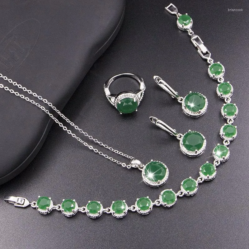 Halsbandörhängen Set FunMode Design Green Round Form Cubic Zircon Link Chain Small For Women Costume Party Wholesale FS122