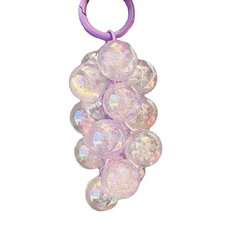 Creative Acrylic Beaded Keychain Luminous Grape Pendant Keyring For Women Girls Handbag Charms Pendant Keyring Car Key Holder