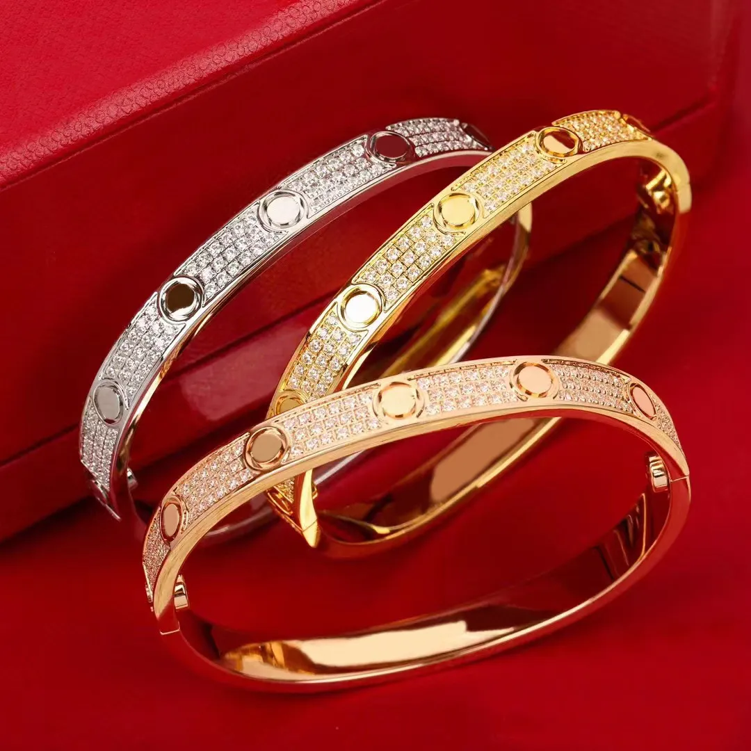 Brazalete de diamantes completo brazalete de amor joyería de diseñador para mujer pulseras de tornillo diseñadores fiesta unisex acero inoxidable Chirstmas regalo del día de San Valentín pulsera de oro para hombre