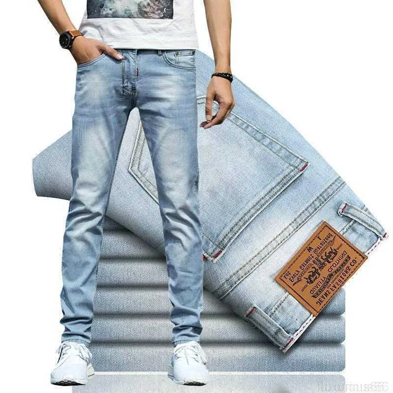 Mäns jeans 2023 Spring och Autumn New Men's Classic Fashion Trend Blue Elastic Jeans Men's Casual Comfort Högkvalitativ Small Foot Pants 36