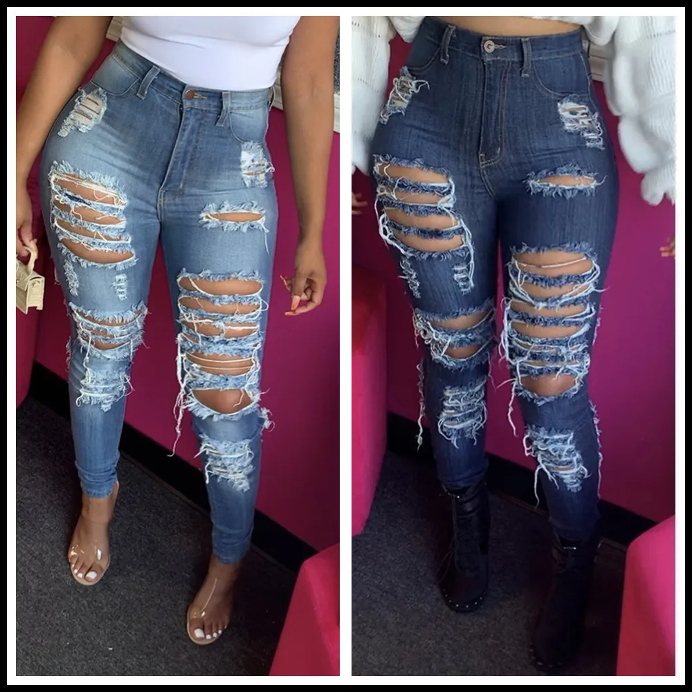 Jeans pour femmes vendant des jeans déchirés taille haute pour femmes à la mode slim street denim crayon pantalon street hippie Pantalon S-2XL direct 230520