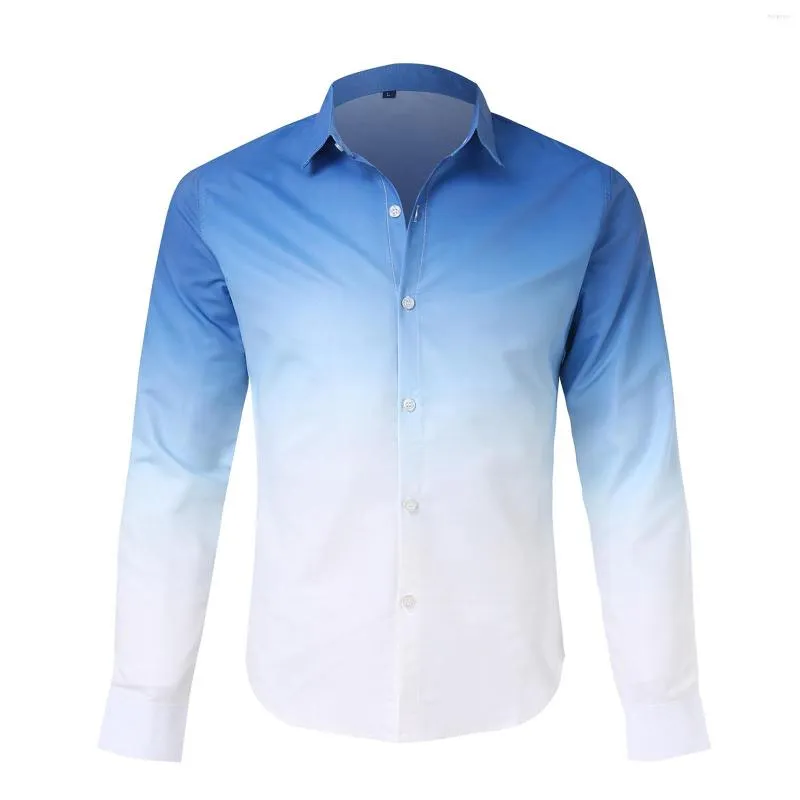 T-shirt da uomo Camicia a maniche lunghe da uomo primavera ed estate con cambio graduale Moda casual T-shirt da uomo manica in viscosa