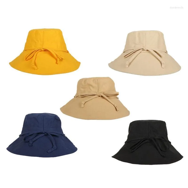 Wide Brim Hats Women Summer Foldable Wired Sun Hat Outdoor Travel UV Protection Elegant Ribbon Bow Strap Solid Color Packable BeachWide Davi