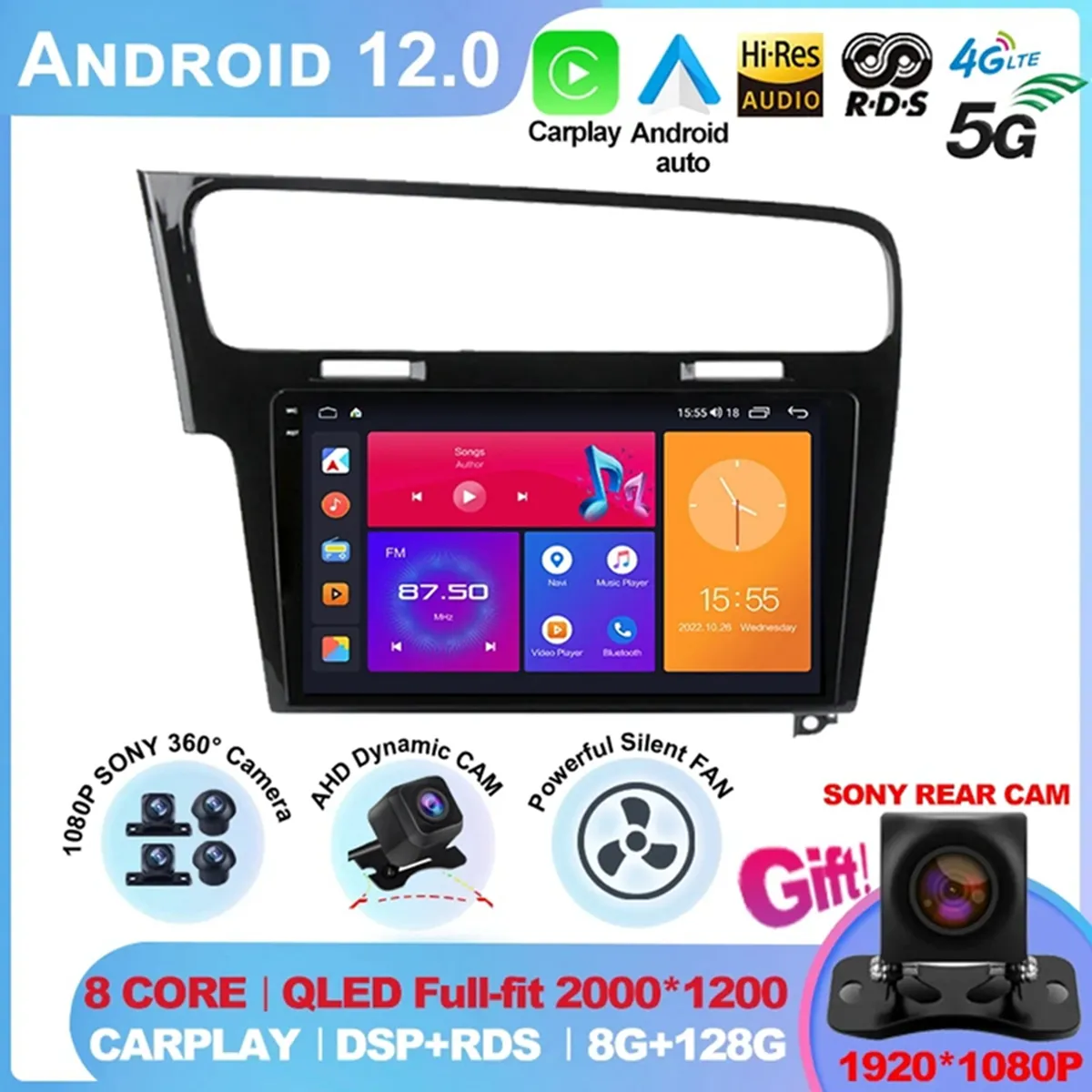 Volkswagen VW Golf için 7 MK7 GTI 2011-2021 Araba Radyo Carplay HD Multimedya Android 12 Auto Qualcomm GPS Stereo 2din Video Player-5