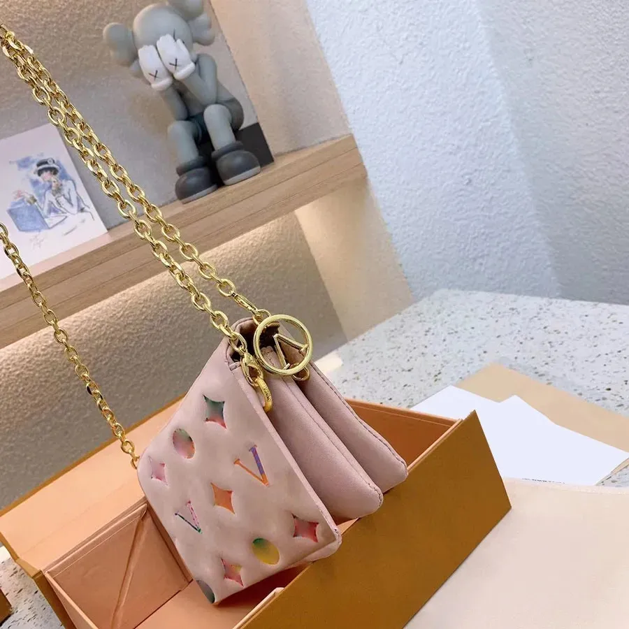 Multicolor embossed designer women shoulder bags chain high quality mini crossbody bag genuine leather handbags purses wallet classic flower letter with