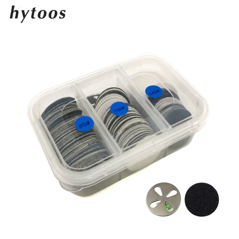 HYTOOS 25mm Disque de ponçage remplaçable 150pcs Set de papier de verre avec disque en métal Forets électriques Salon Foot Calluse Tool 230520