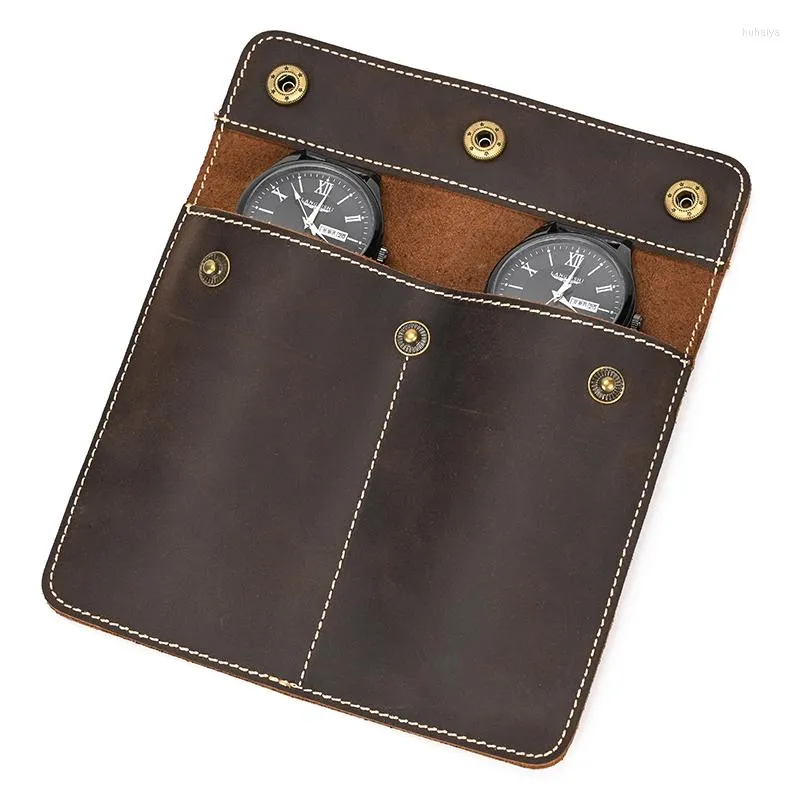 Card Holders 1pc 2pcs Slots Watch Cover Travel Case Chic Portable Vintage Leather Display Storage Bags Cowskin Organizers