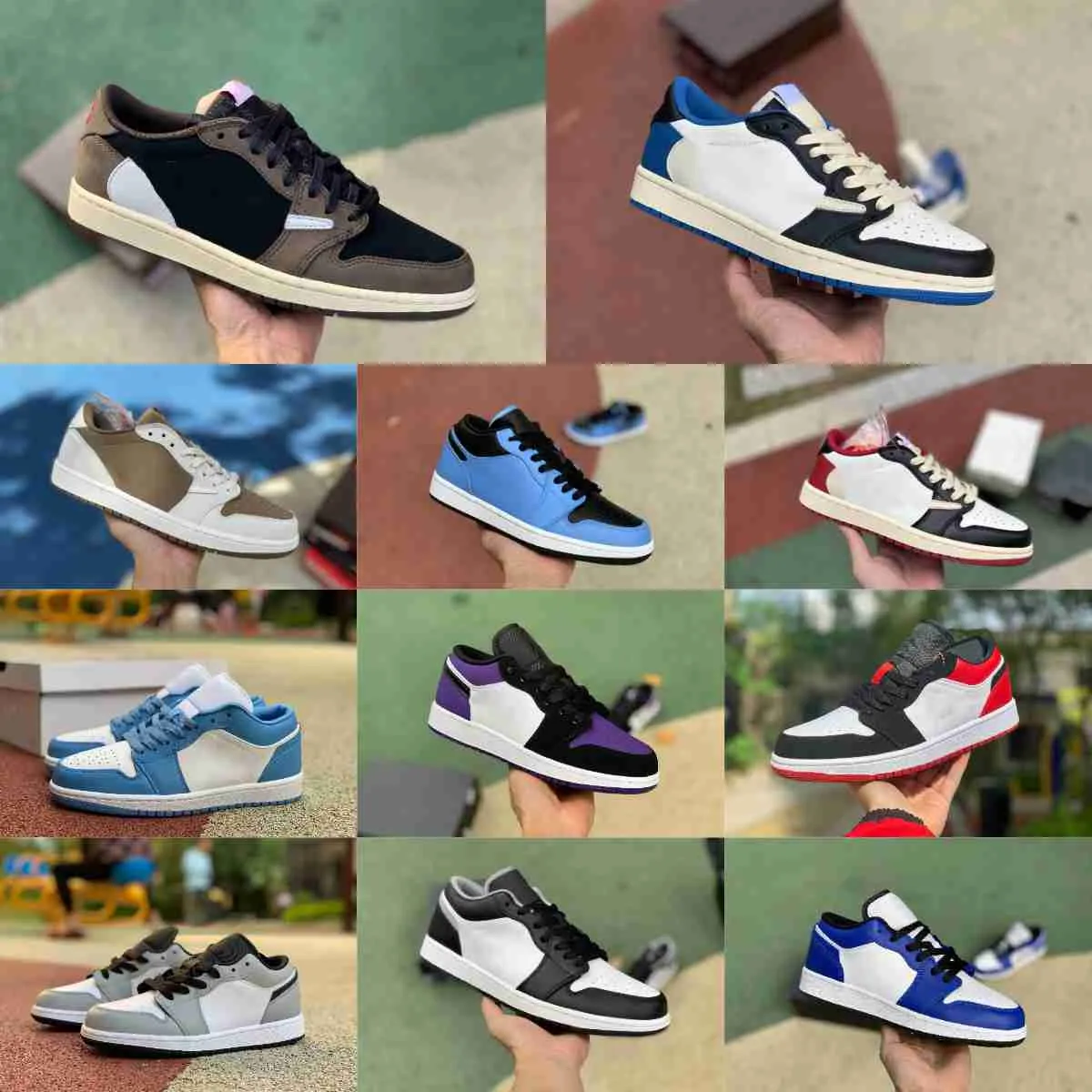 Fragment TS Jumpman 1 1S Low Basketball Shoes Travis Trainer Black Shadow Panda Jorden Crimson Tint White Brown Red Gold Grey Toe Scottss UNC Designer
