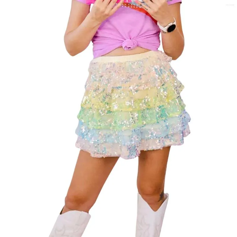 Spódnice kolorowe cekiny mini mody elastyczne marszki w talii Współziarniste bwiegamer