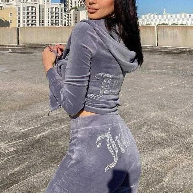 2023 Womens Two Piece Pants Womens Two Piece Pants Velvet Juicy