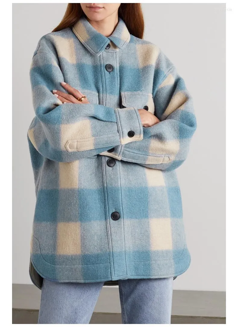 Giacca da donna in lana scozzese calda Cappotto ricamo logo lana monopetto manica lunga 2023 autunno inverno moda donna capispalla