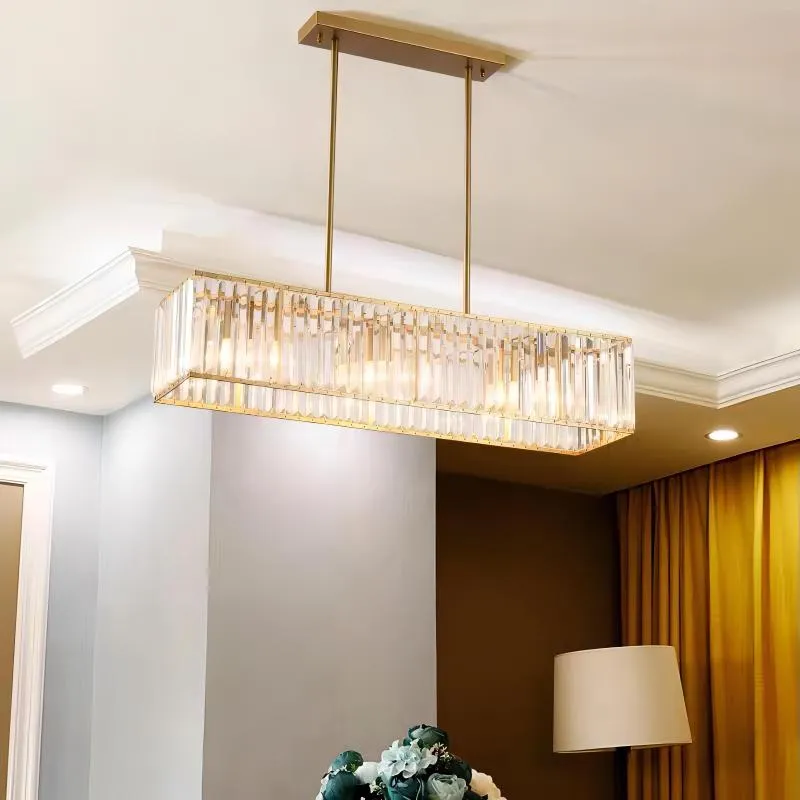 Lampade a sospensione Modern Dining Room Straight Copper Led E14 Lights Lustre K9 Crystal Luminarias Lamparas Lampada a sospensione