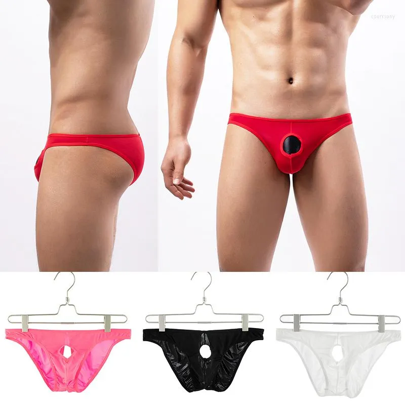 Underpants Summer Ice Silk Lingerie For Men Low Waist Solid Briefs Male Quick Dry Breathable Thong Underwear Opening Dew Point