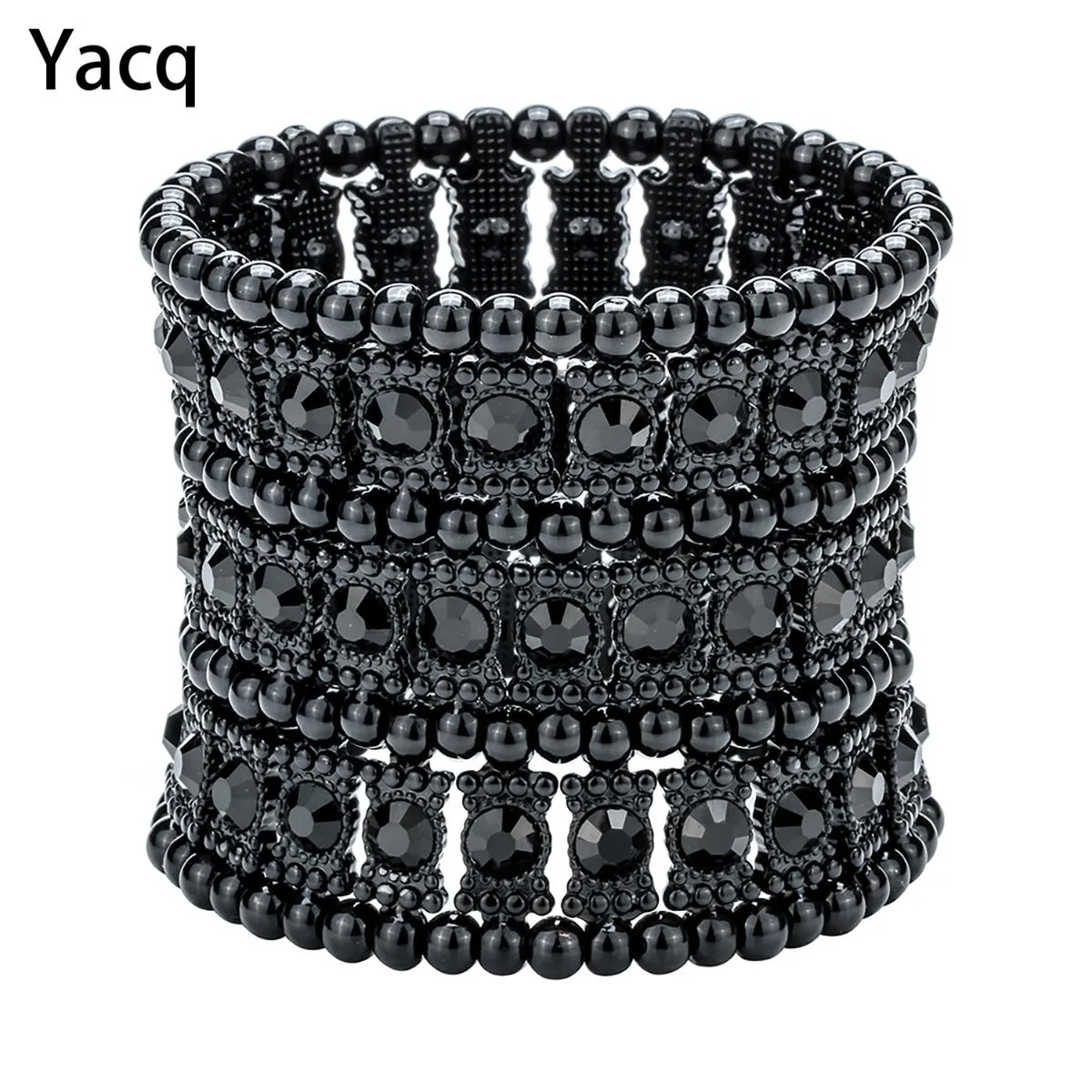 Armbänder Yacq Multilayer Stretch Manschette Armband Frauen Kristall Hochzeit Braut Party Mode Schmuck Geschenk B11 Silber Gold Schwarz Dropshipping