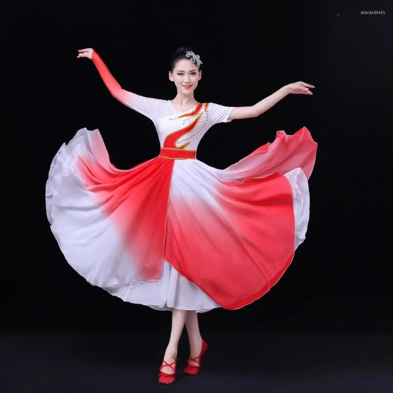 Abbigliamento da palcoscenico Costume da danza popolare classica cinese Donna Abbigliamento da ballo tradizionale orientale Vestito da spettacolo tradizionale orientale Abito Yangko