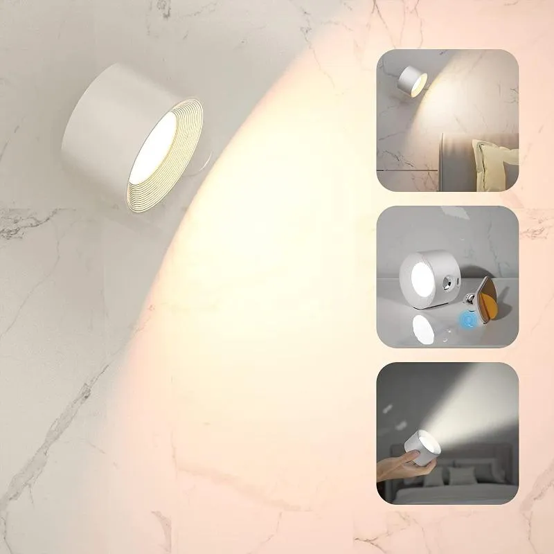 벽 램프 충전식 LED SCONCE LIGHTS 터치 제어 색상 온도 360 자기 무선 침실 독서 조명 회전