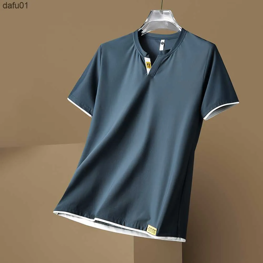 Herr t-shirts sommarkläder för män kort ärm t shirt män mode kläder is silk fiber lätt andas coola toppar mens t shirt l230520 l230520