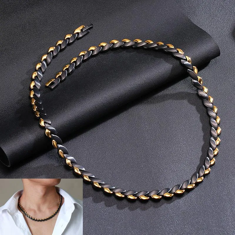 Colliers Collier Long magnétique mâle noir or chaîne 49 cm santé énergie thérapie magnétique hommes collier arthrite coeur collier bijoux