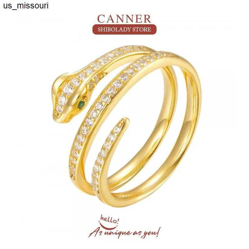 밴드 반지 Canner 럭셔리 다이아몬드 스터드 스네이크 링 925 스털링 실버 Anillos Gold Rings for Women Luxury Fine Jewelry Bague Bijoux J230522