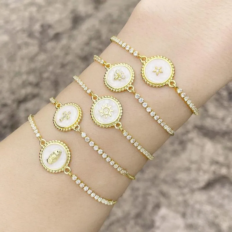 Gold Plated Virgin Mary Initial Charm Bracelet With Copper Zircon