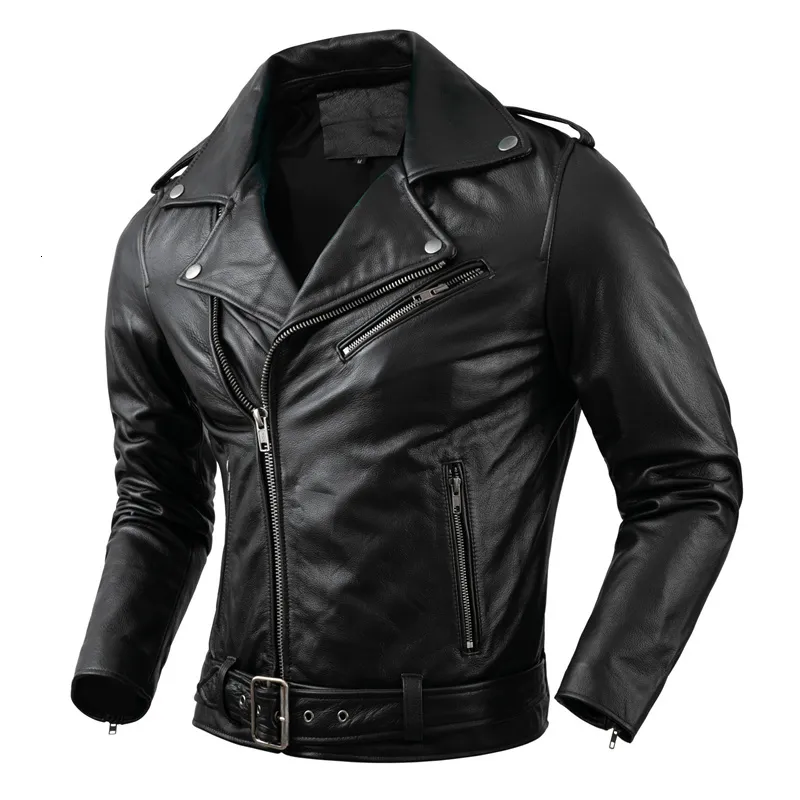 Men s Jackets Genuine Cowhide Leather Motorcycle Coat Jacket Men Lapel Mens Clothing Real 230522