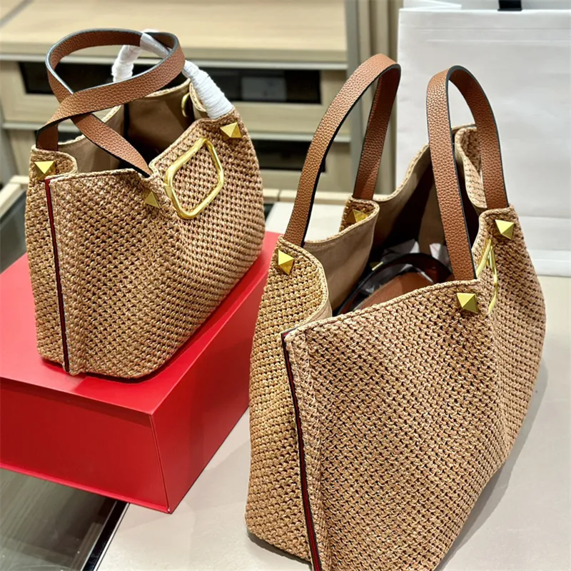DHgate 2024Crossbody Raffia Handbag Golden Vintage Designer Tote Shoulder Bag for Women Luxury Summer Beach Straw Purse Bags Luggage Accessories