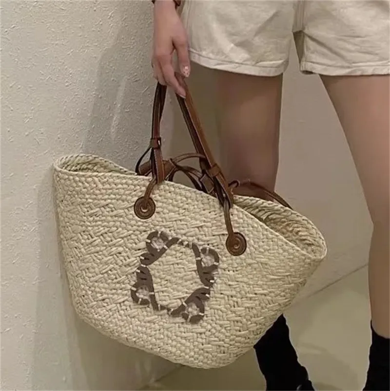 Classique Lo Panier Sacs Designer Leathe Strap Femmes Raphia Sacs À Main Shopper Totes De Luxe Sac À Bandoulière Vacances Plage Shopping Seau Sacs