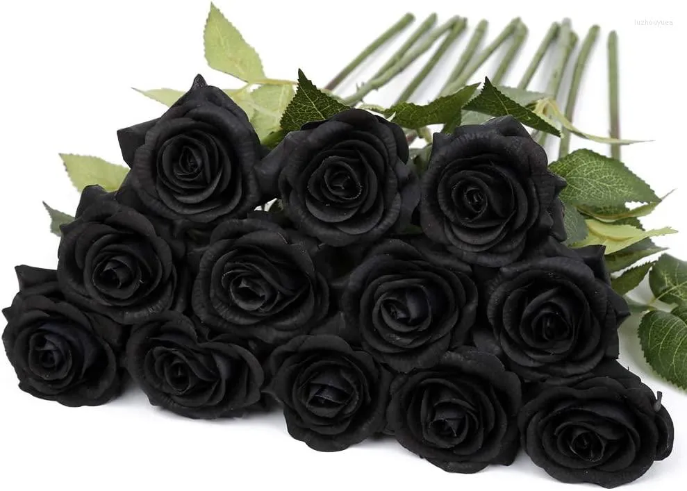 Decorative Flowers 12 Pcs Black Roses Artificial Party Decorations Fake Silk Faux Petal Floral