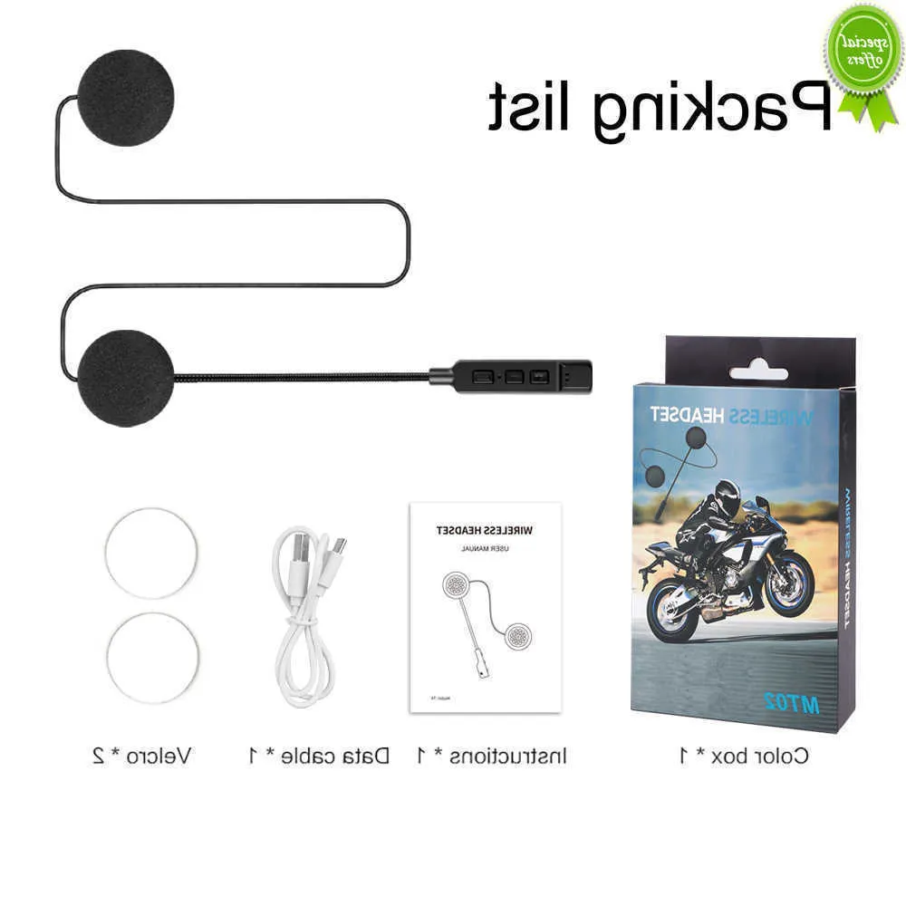 Bil Ny original MT02 Bluetooth Helmet Headset BT5.1 200MAh Battery Mp3 Music Intelligent Noise Reduction Hörlurar Svar Inkomstsamtal