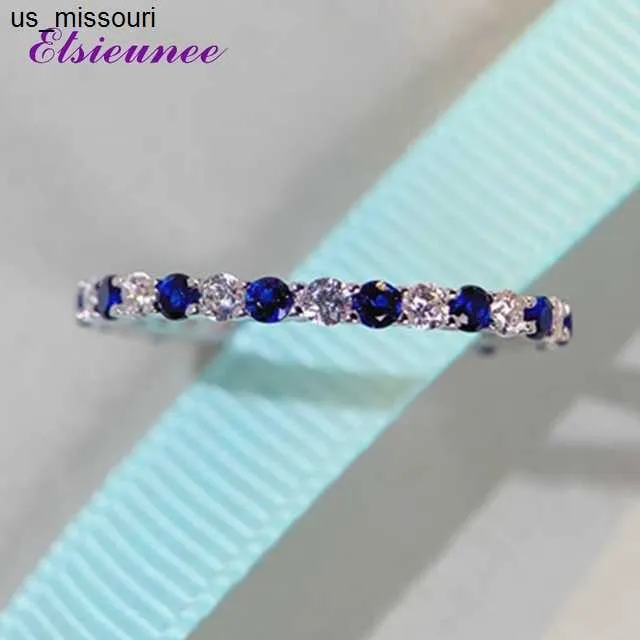 Band Rings ELSIEUNEE 100 925 Sterling Silver 02CT Round Cut Sapphire Emerald Diamonds Wedding Bands Engagement Ring Fine_voghion.com