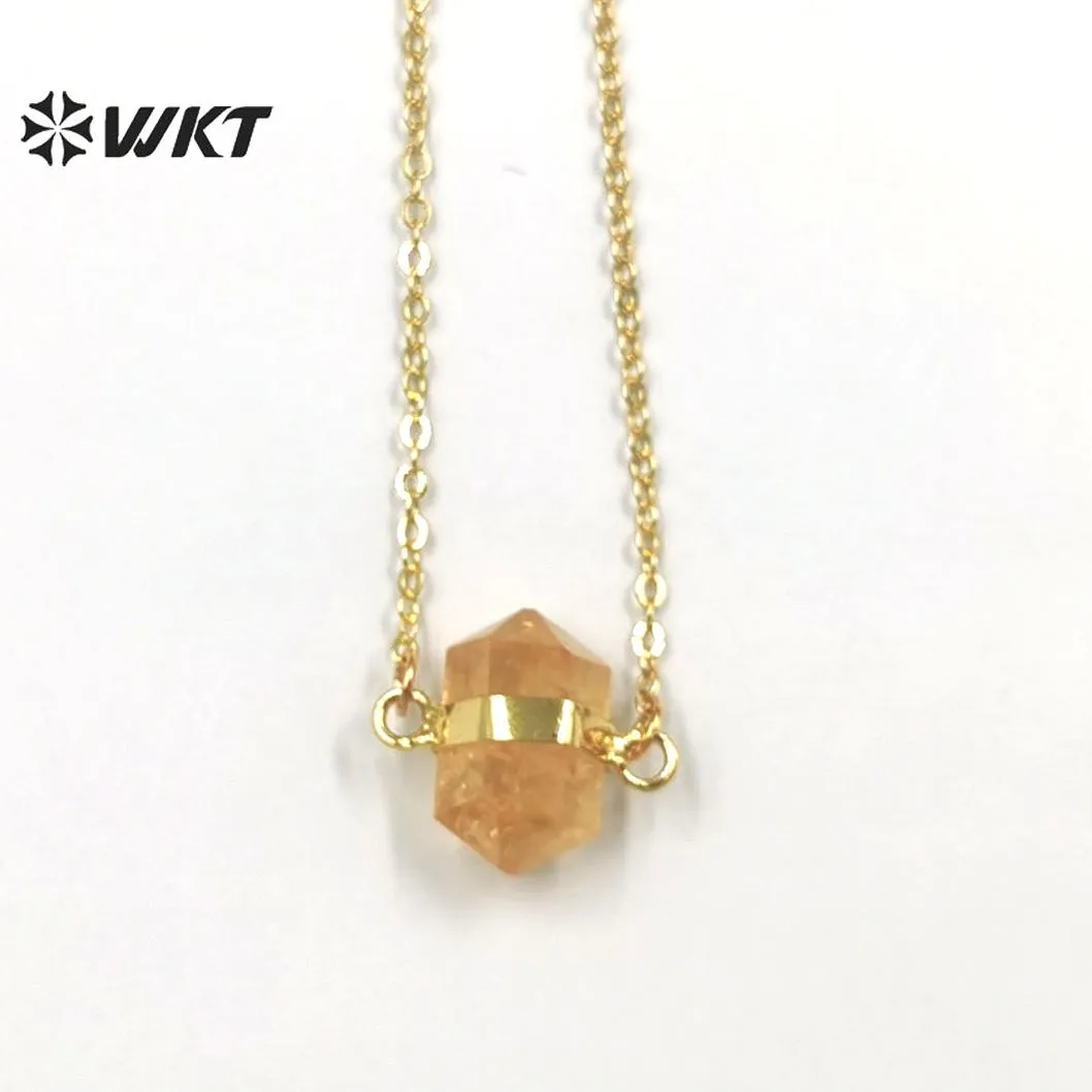 Necklaces WTN1379 WKT Small Natural Stone Necklace Pink Quartz Amethysts Yellow Citrine Crystal Quartz Pendant Friend Necklace Jewelry