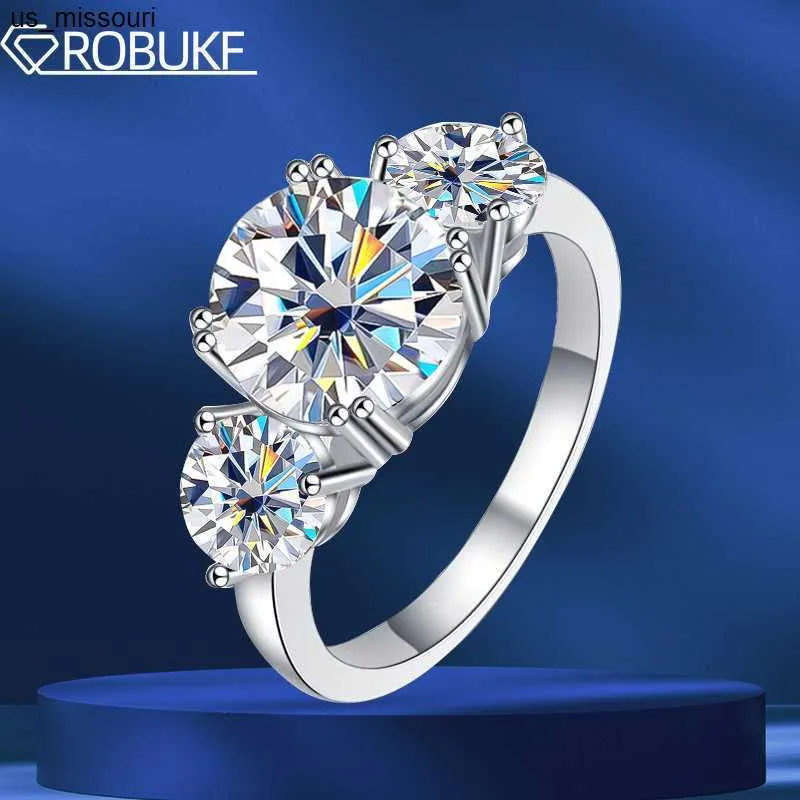 Anneaux De Bande Bague En Argent Sterling 925 3 Bague De Fiançailles Moissanite Plaqué 18K D Couleur Lab Créé Diamant Bijoux De Mariage Pour Les Femmes J230522