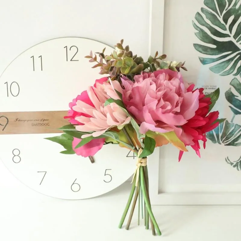 Decorative Flowers Peony Artificial In Vase Flower Decor Wedding Leaves Home Bridal Bouquet Wall Hanging Plants