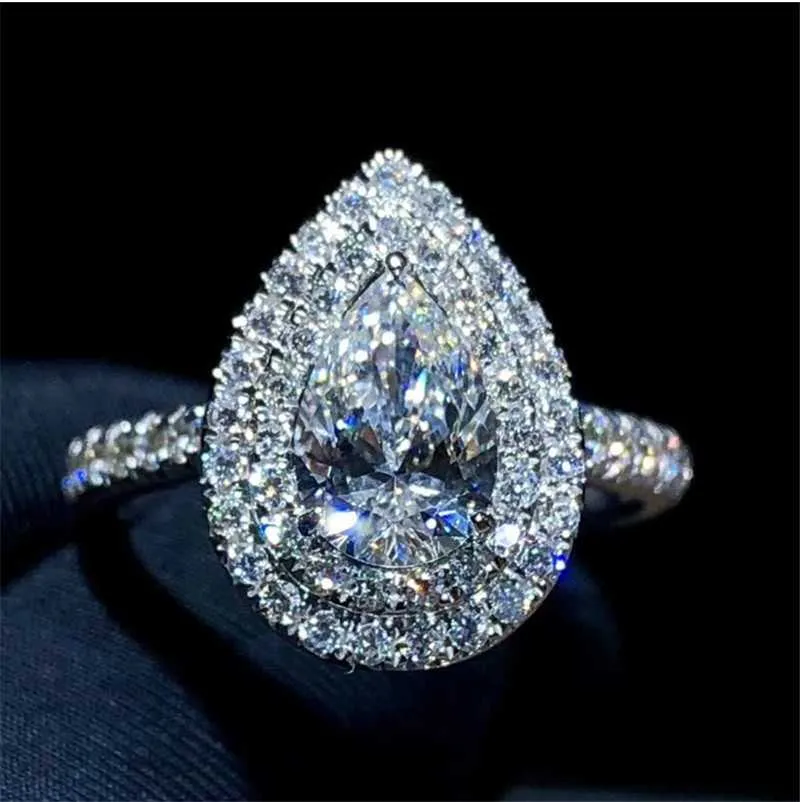 Bant Halkaları Su Damlası Simüle Elmas Cz Yüzük 925 STERLING Gümüş Bijou Charm Engagement Düğün Bandı Kadınlar İçin Gelin Güzel Takı J230522