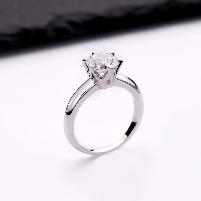 Ringe Luxus 2CT Runde Diamantringe für Frauen 925 Sterling Silber Hochzeitsfeier Ring femme fein Schmuck kostenloser Versand