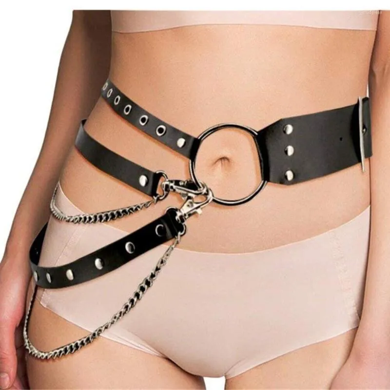 Riemen punk lederen body bondage taille riem ketting keten kokhouder strap styel mode vrouw