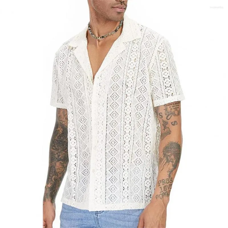 Men's Casual Shirts Trendy Men Summer Top Hollow Out Daily Wear Soft See-through Cutout T-shirt