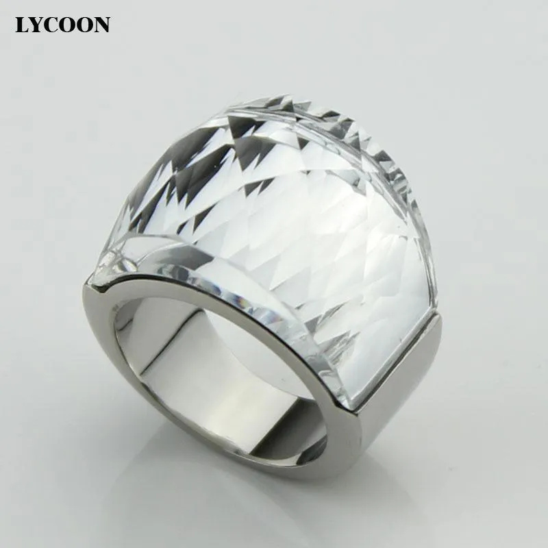 Anéis Hot Sale! Lcyoon de alta qualidade Austríaco genuíno Austríaco Big Crystal Rings Moda 316L Anel de casamento de aço inoxidável para mulheres R0614