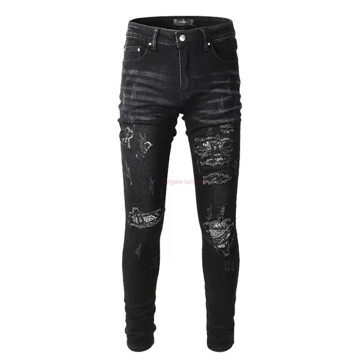 High Street Trendy Designer Torn Black Patch Print Paint High Street Trendy Designer Torn Black Patch Print Paint