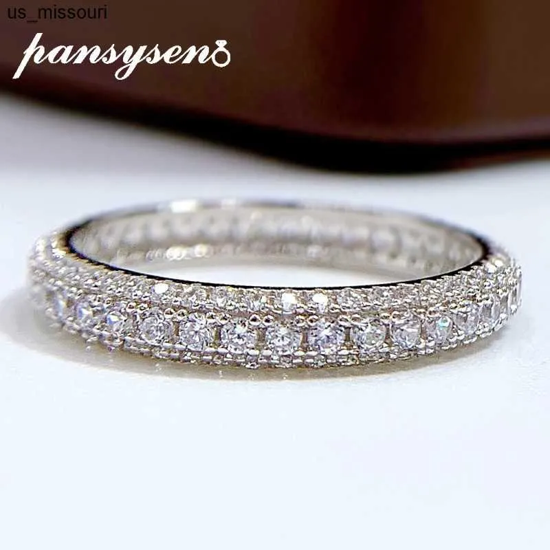 Anéis de banda Pansysen New Classic 100 925 Sterling Silver Sterling Full Circle High Carbon Diamond Dyding Rings for Women Wedding Party Jóias finas J230522